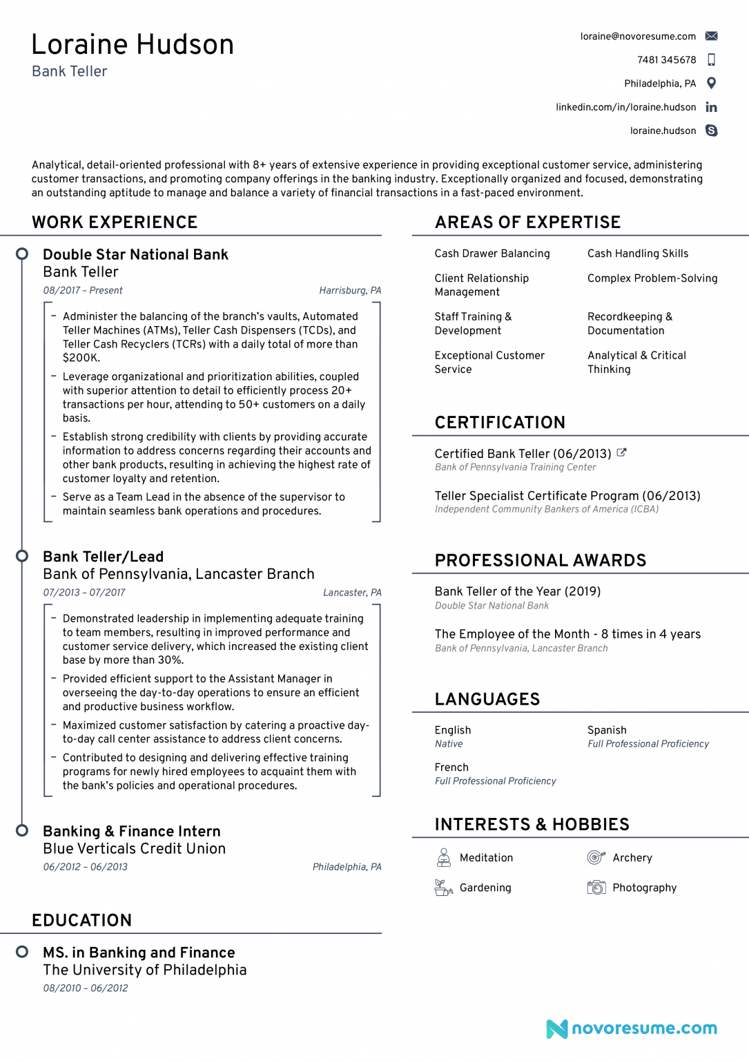 Download Free Bank Teller Resume Docx Word Template On 