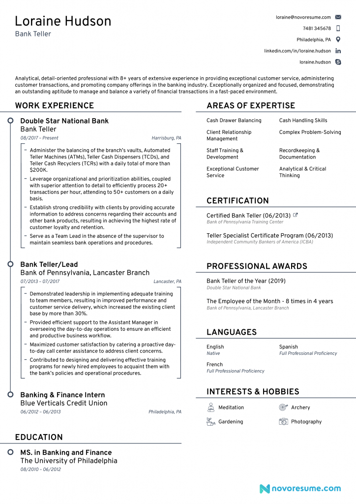 Bank Teller Resume .Docx (Word)