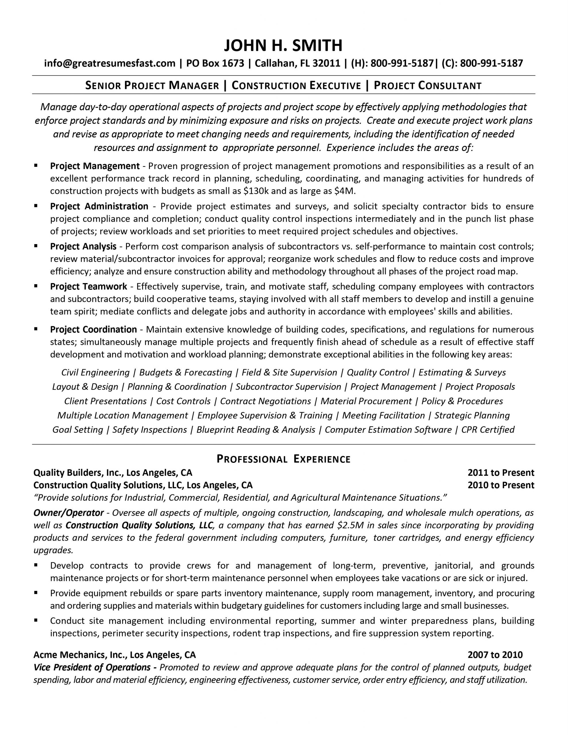 Construction Project Manager Resume .Docx (Word)