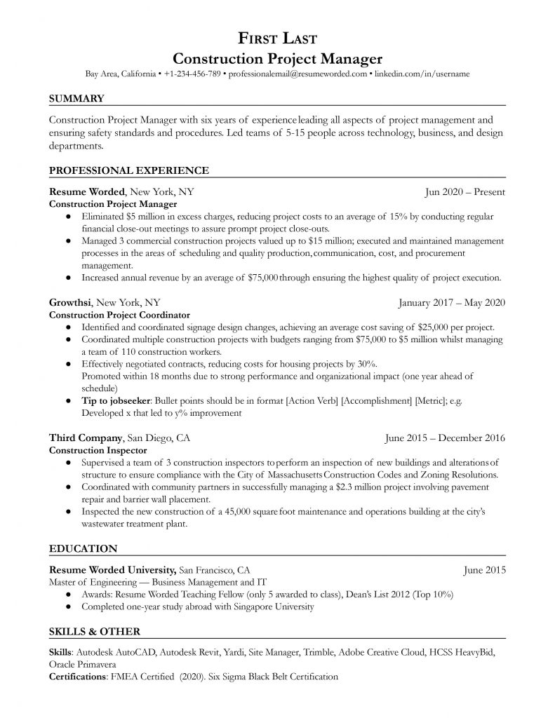 Construction Project Manager .Docx (Word)