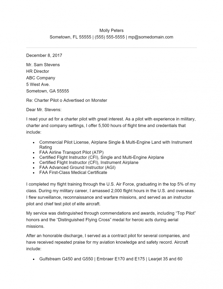 netjets pilot cover letter