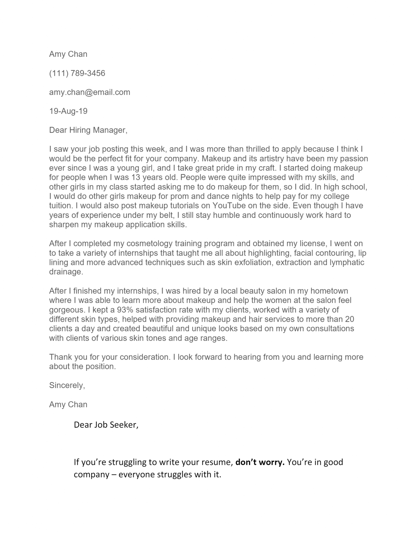 Free Makeup Artist Cover Letter Template & Example on