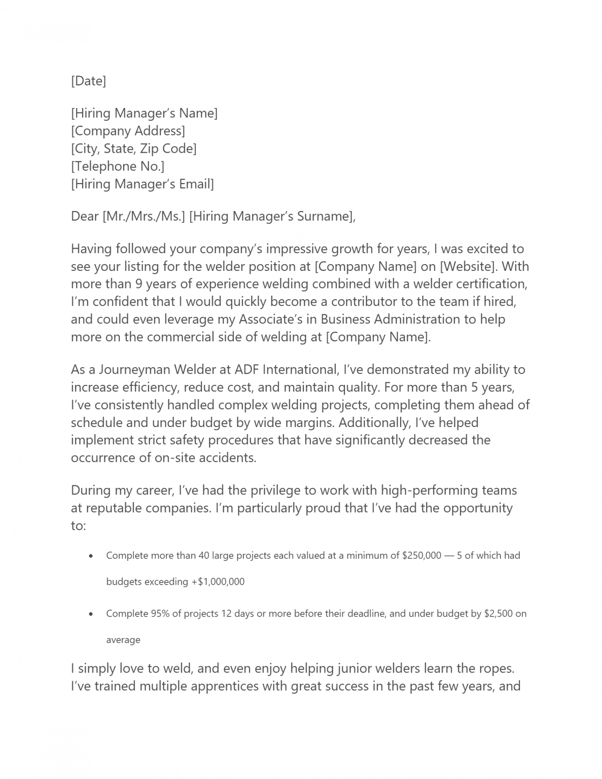 Free Welder Cover Letter Template & Example On Resumethatworks.com