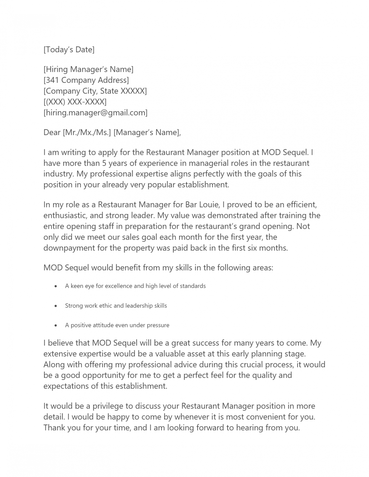 restaurant manager cover letter doc