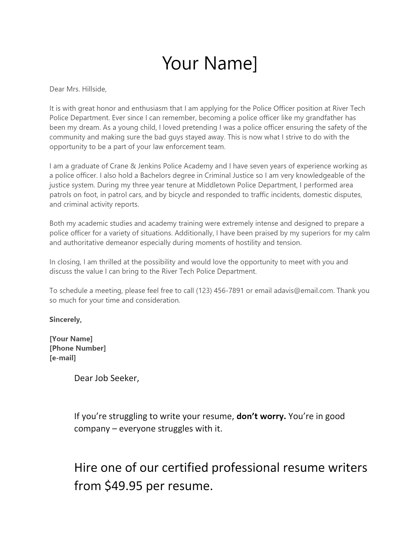 what to write in a cover letter for police