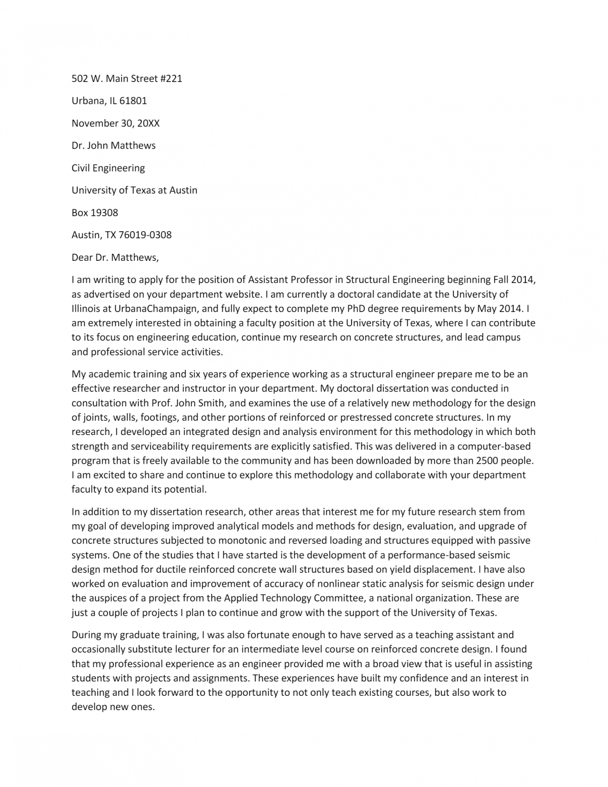 Free Assistant Professor Cover Letter Template & Example on ...