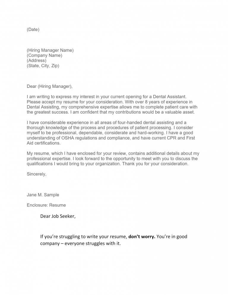 Free Dental Assistant Cover Letter Template & Example on ...