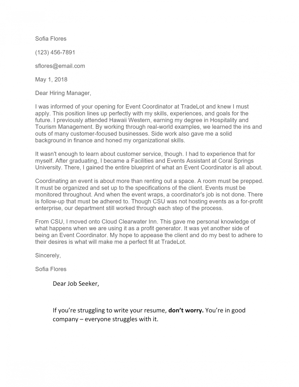 Free Event Coordinator Cover Letter Template & Example on