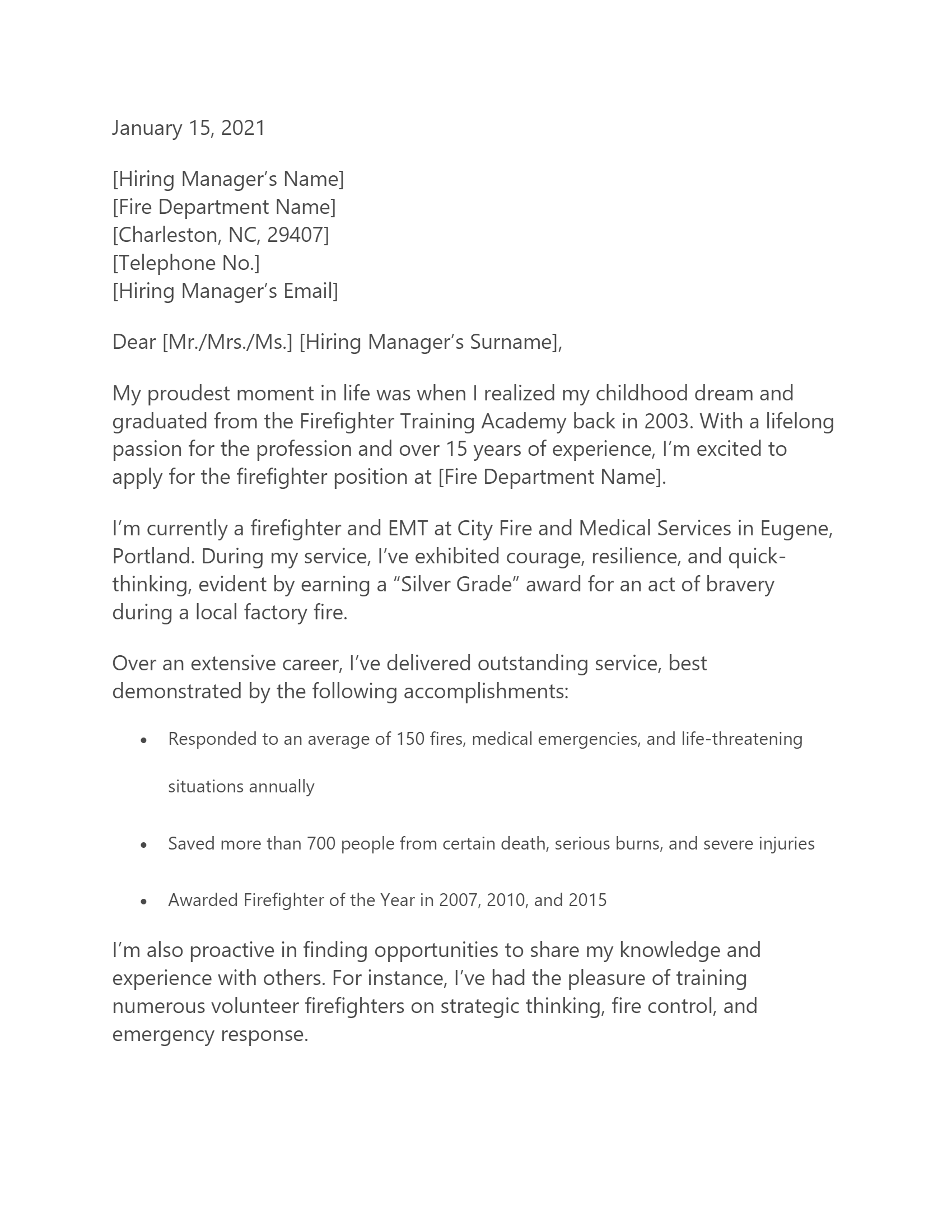 sample cover letter for resume firefighter