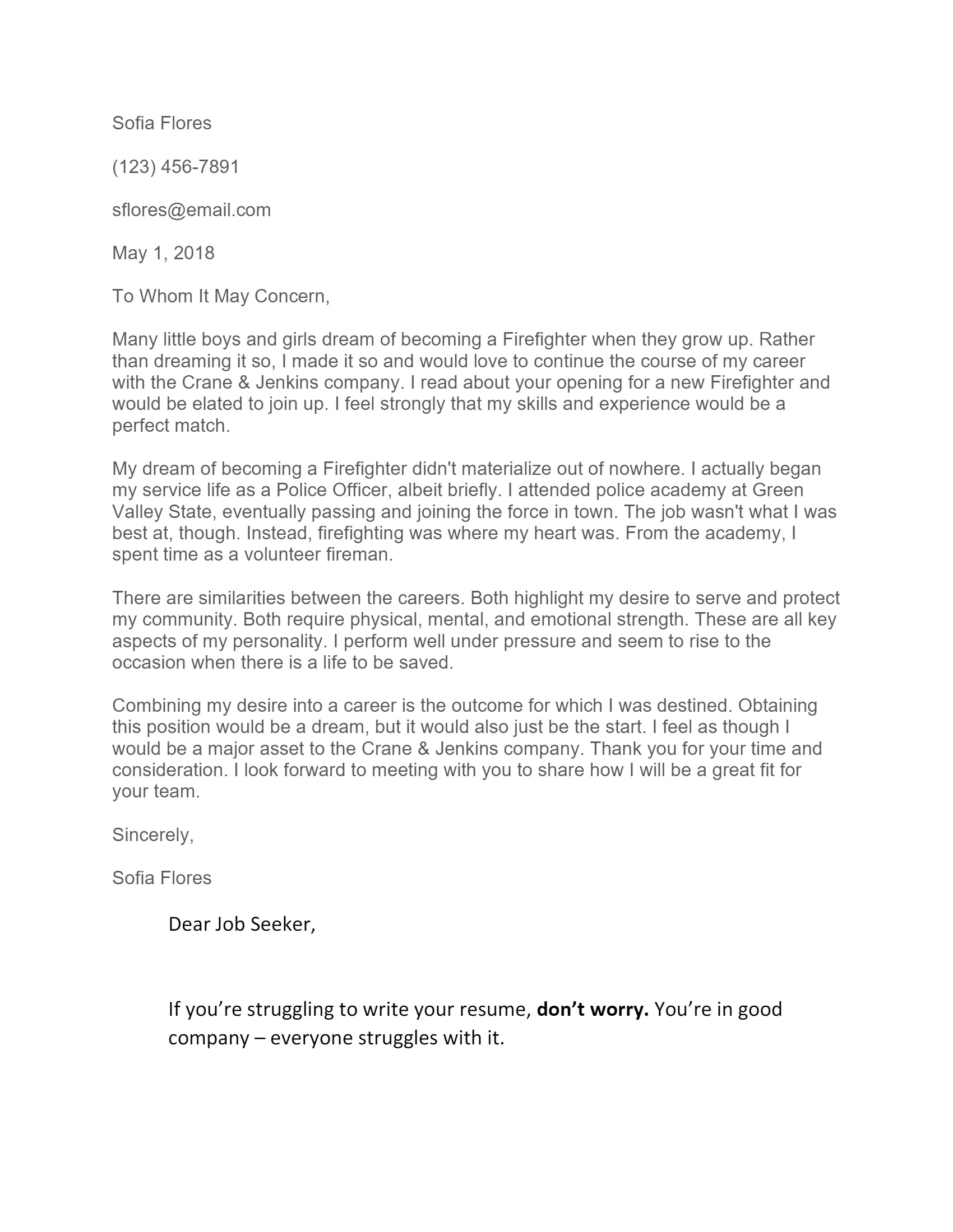 cover letter examples for firefighter