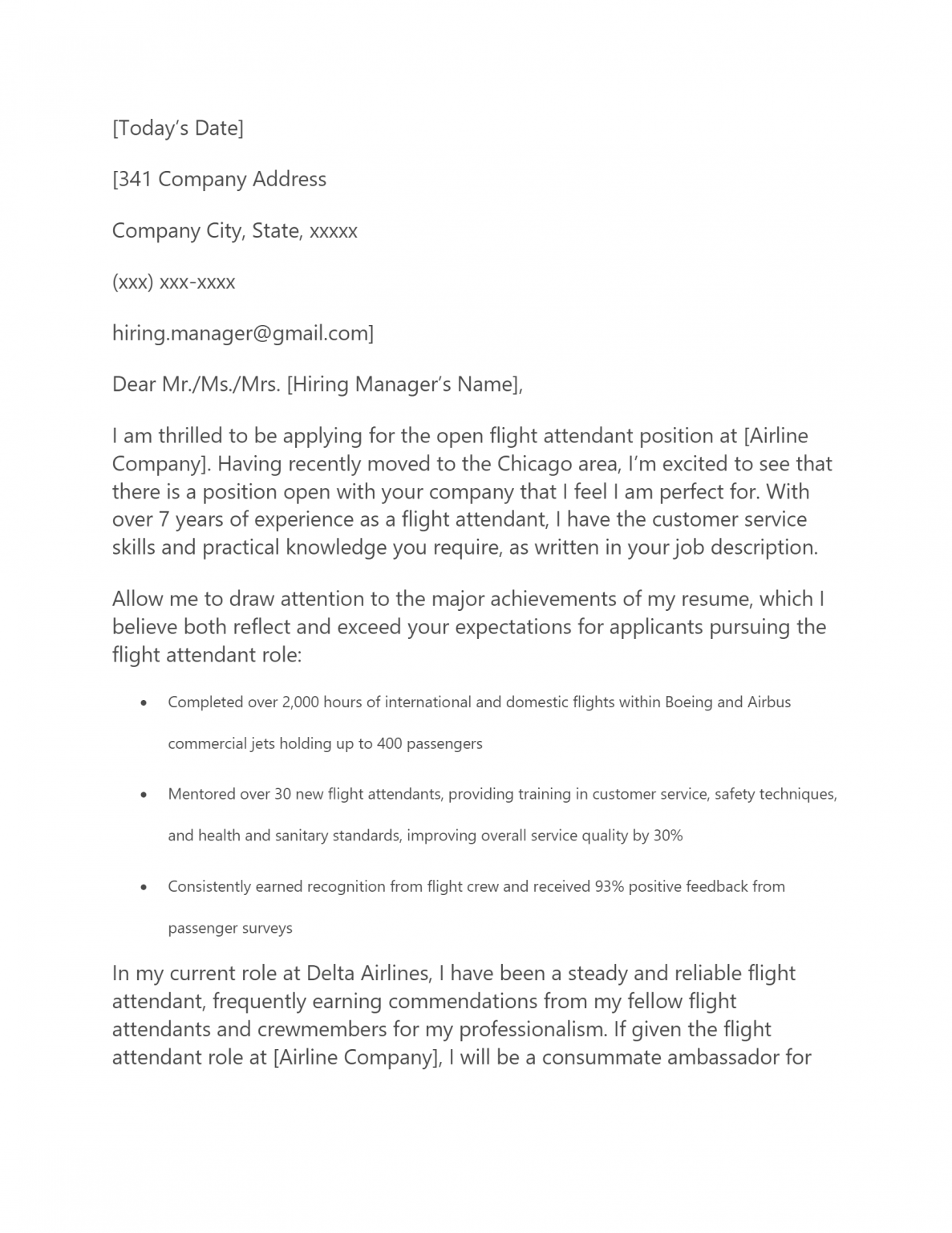 Free Flight Attendant Cover Letter Template & Example on ...