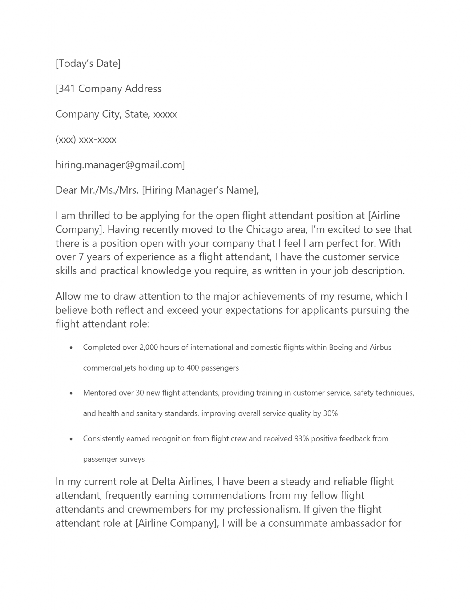 Free Flight Attendant Cover Letter Template And Example On 9299