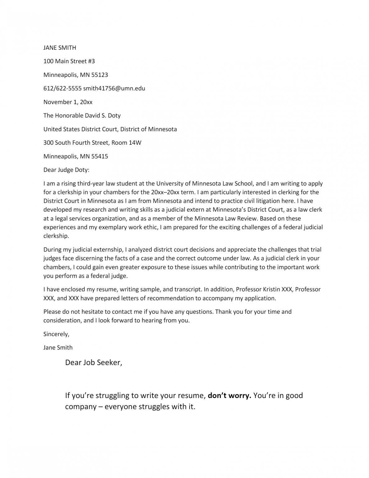 Free Judicial Clerkship Cover Letter Template & Example on ...