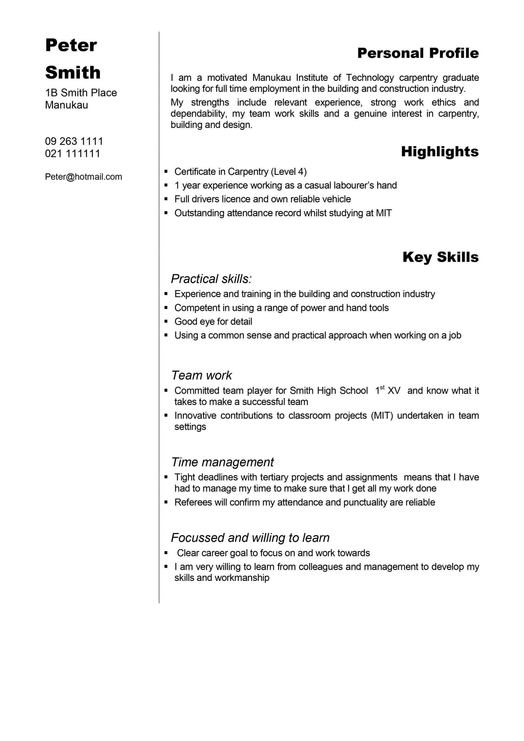 Download Free Carpenter Docx Word Template On ResumeThatWorks
