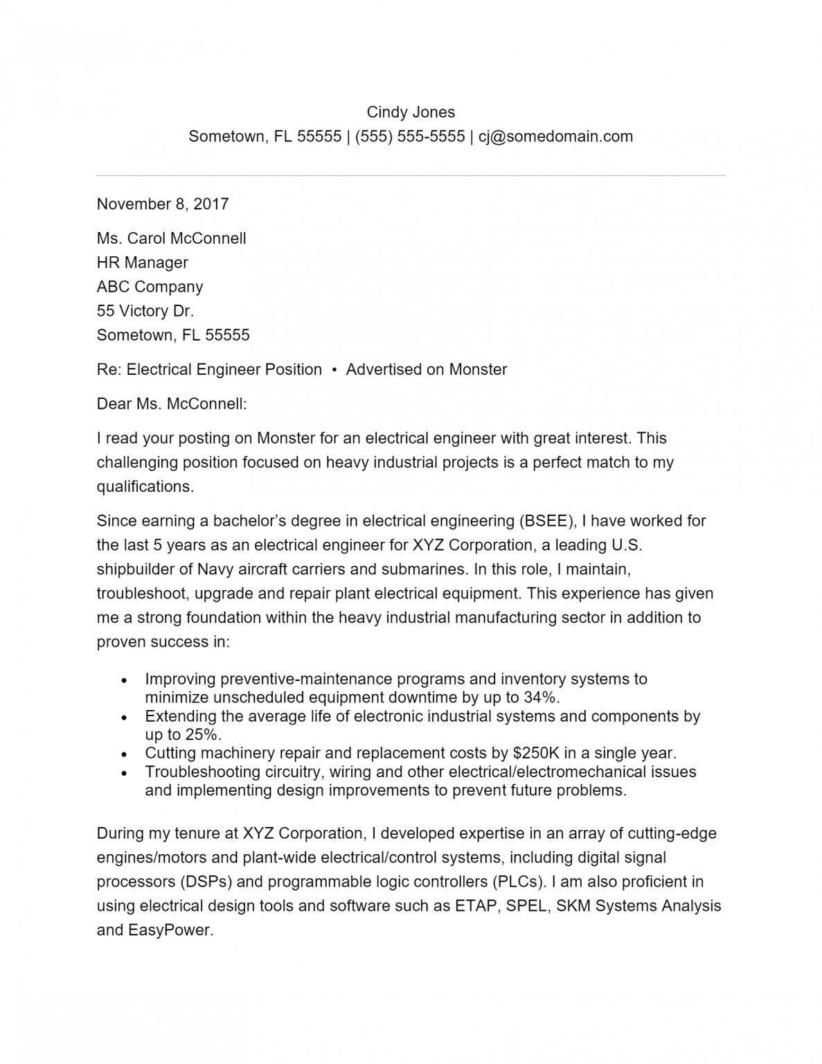 electrical engineer cover letter examples