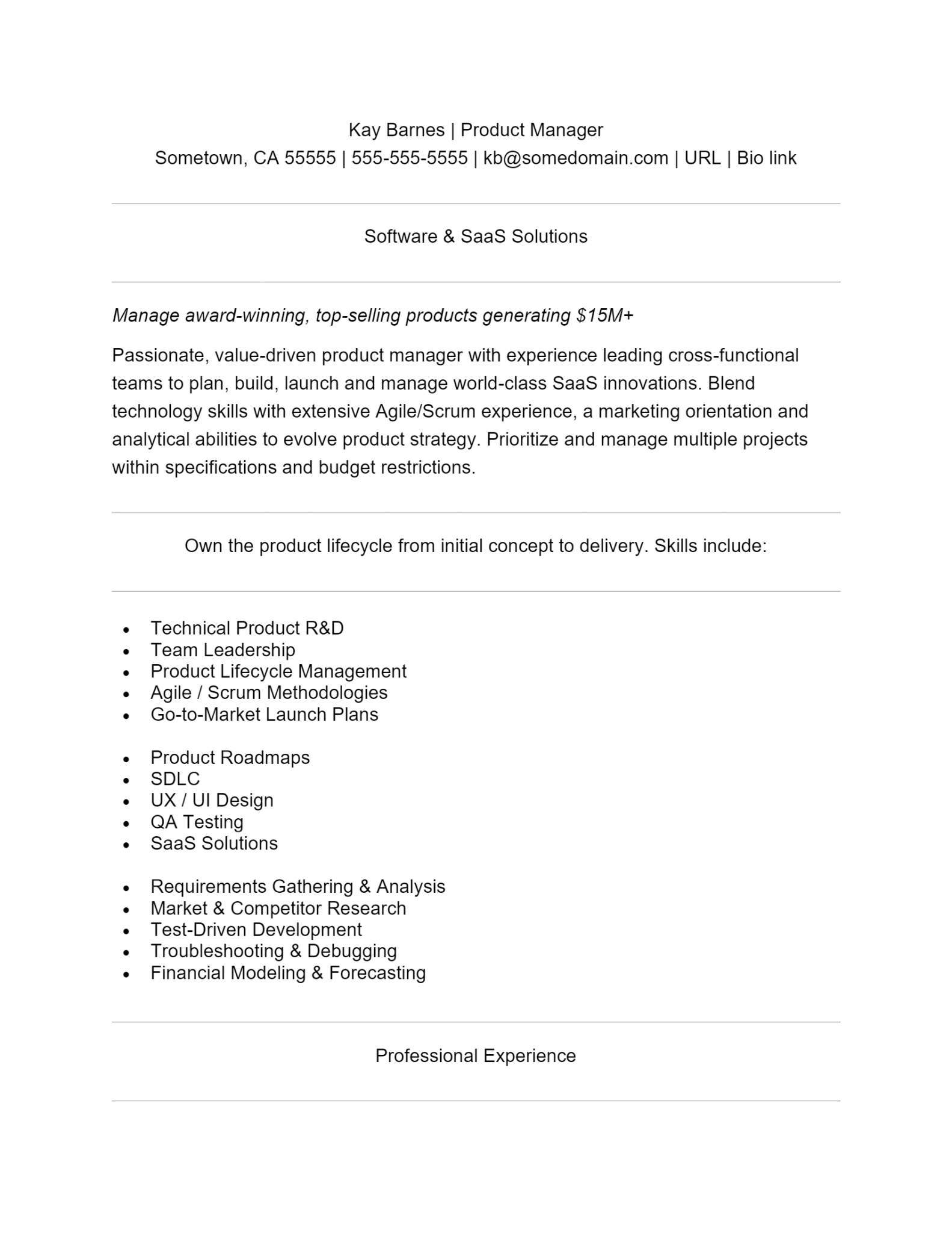 Download Free Product Manager Docx Word Template On ResumeThatWorks