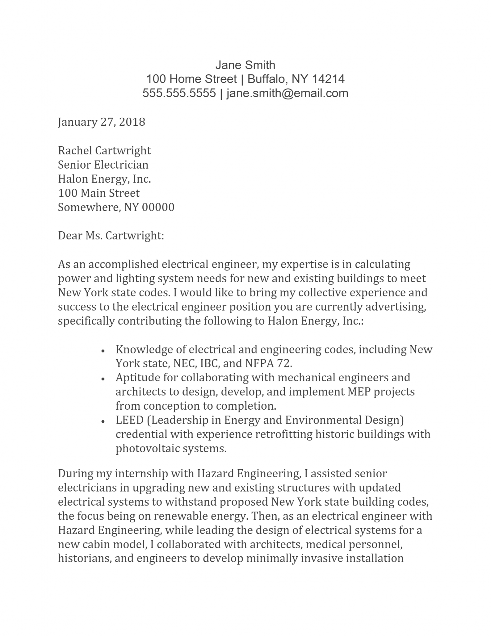 resume cover letter for electrical engineer