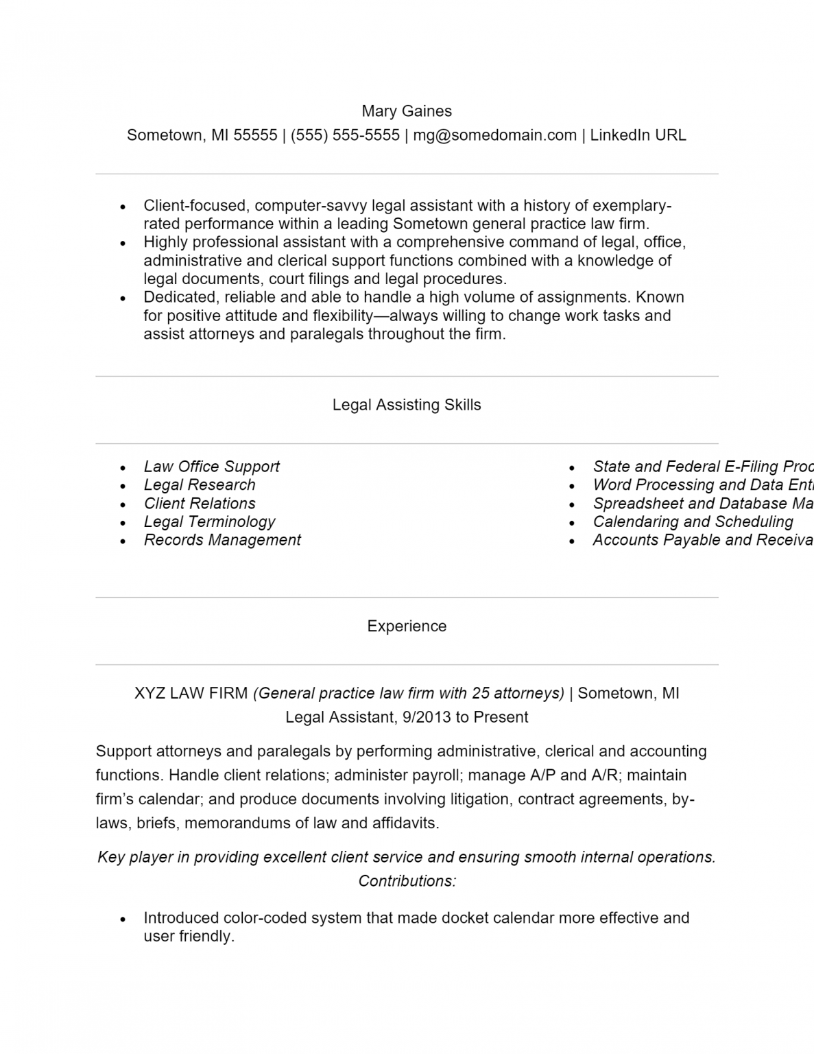 Download Free Legal Assistant .Docx(Word) Template on ResumeThatWorks.com