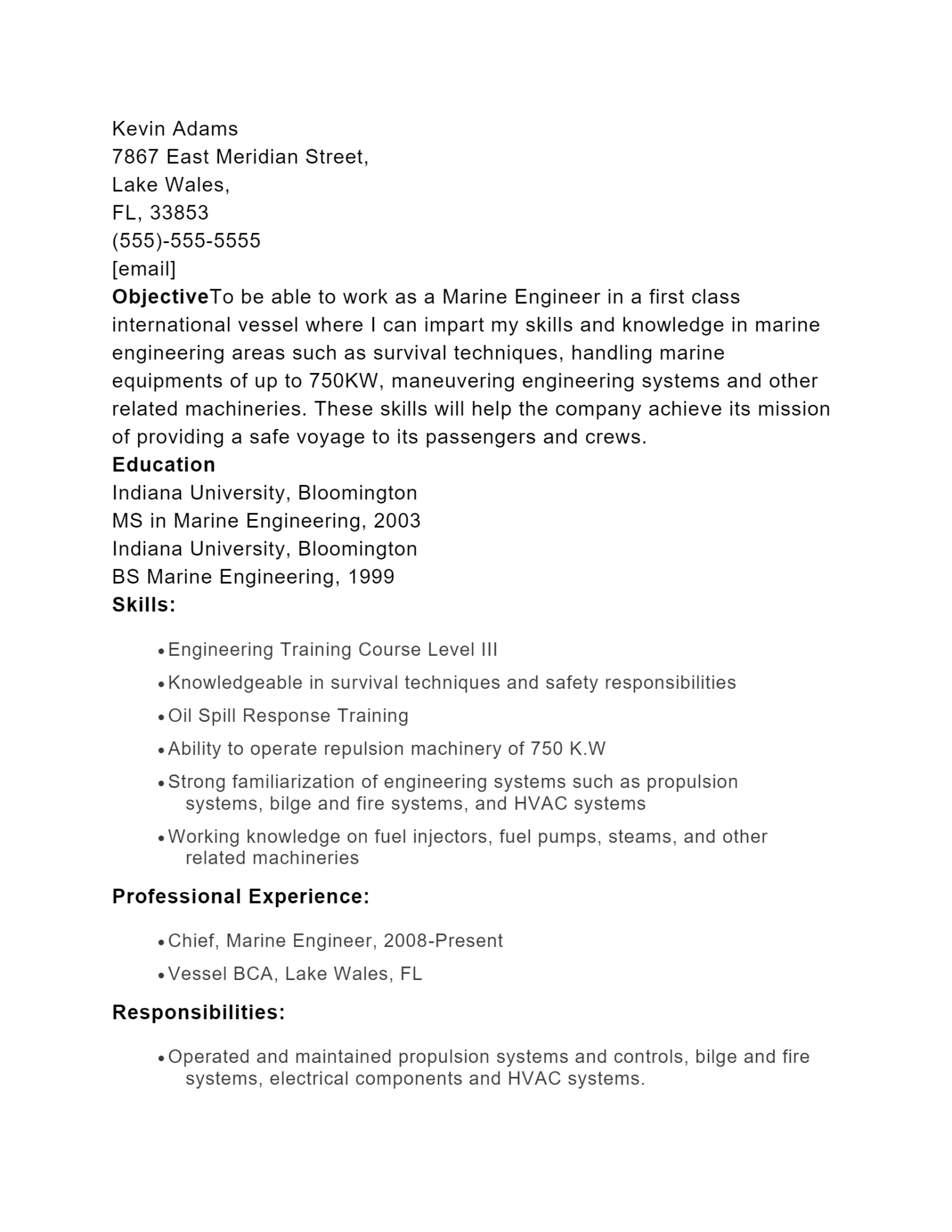 Download Free Marine Engineer .Docx(Word) Template on