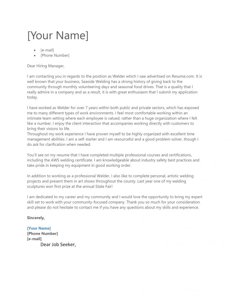 Free Welder Cover Letter Template & Example on ResumeThatWorks.com