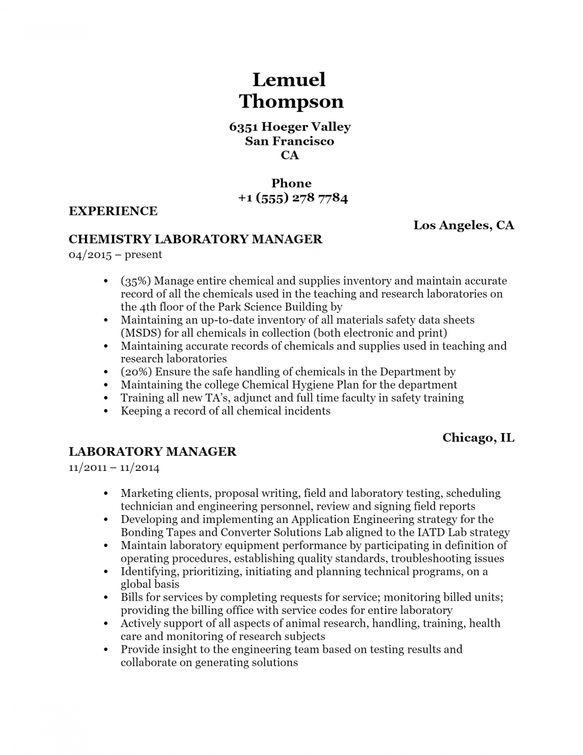 Download Free Laboratory Manager .Docx(Word) Template on