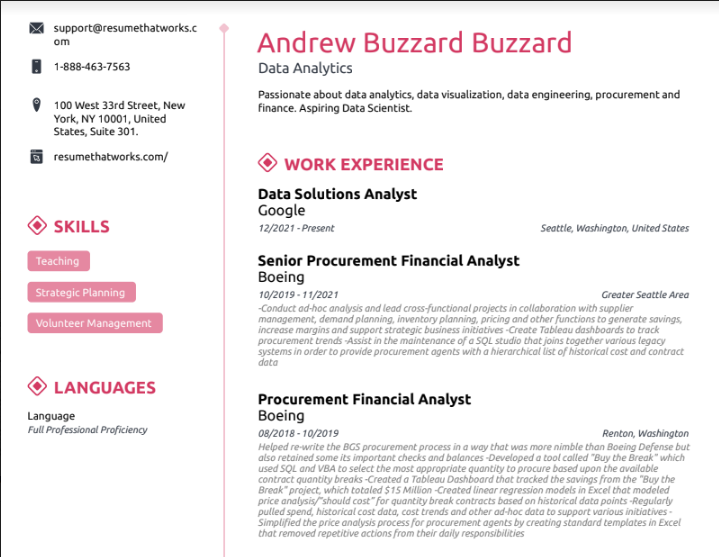 Data Analytics Resume