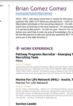 Emerging Talent Recruiting Resume