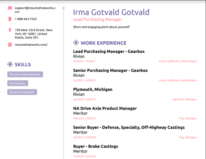 Lead Purchasing Manager Resume