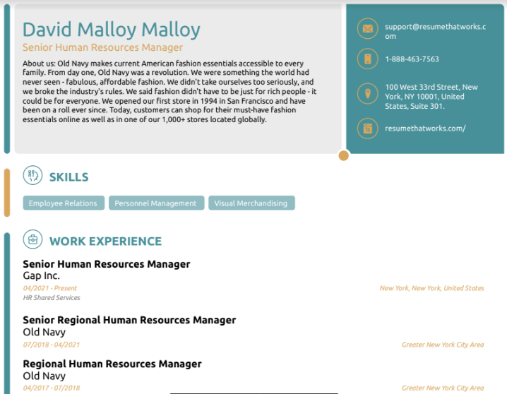 Senior Human Resources Manager (2) Resume
