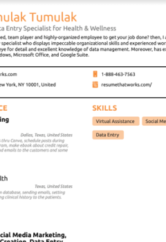 Virtual Assistant / Data Entry Specialist for Health &#038; Wellness Resume