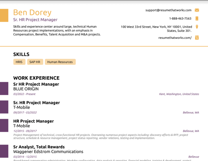 Sr. HR Project Manager Resume